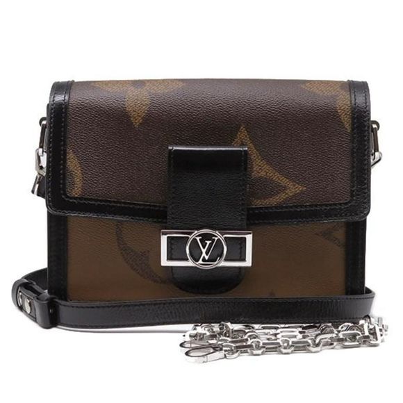 Louis Vuitton Lock Chain Dauphine MM Shoulder Bag Calfskin Noir Black - Picture 1 of 7